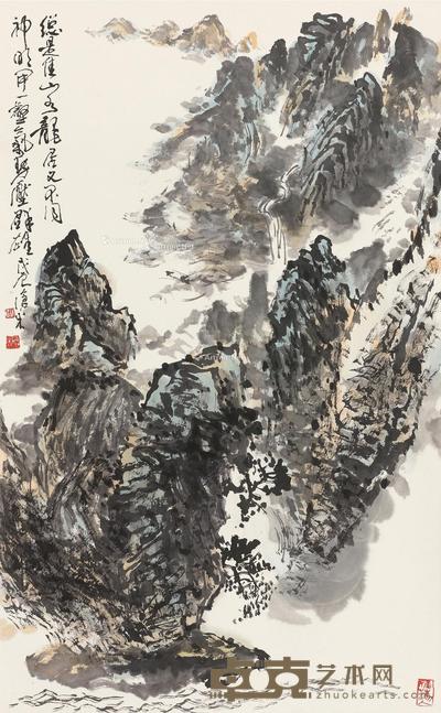 近现代 山水图 立轴 纸本 83×52cm