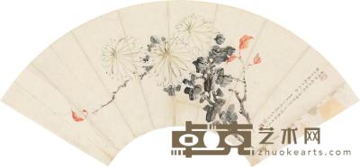  清代 花卉扇面 镜片 纸本 53×18.3cm