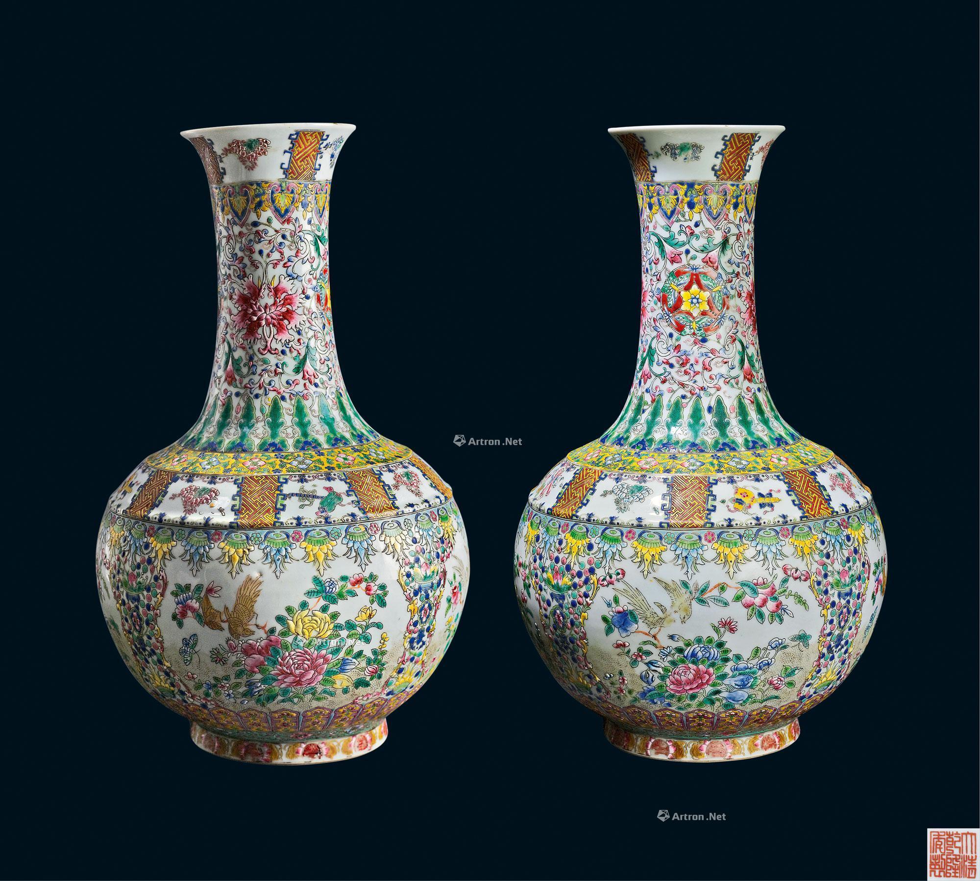人気商品！！ 景徳鎮製清代黄金竜天球瓶です陶磁器 装飾品 現代工芸品