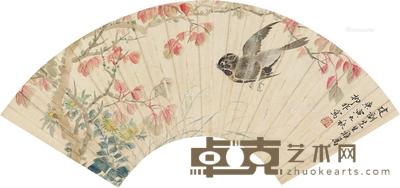 近现代 花鸟扇面 镜片 纸本 39×14cm