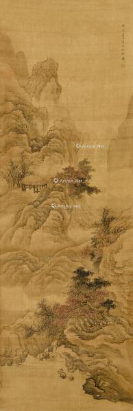  1670年作 秋山策杖图 立轴 设色绢本