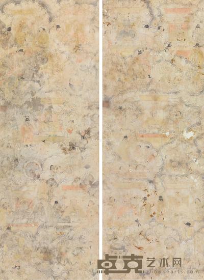 * 近现代 神仙图对屏 118×42cm×2