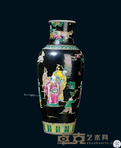  民国 黑釉底素三彩福禄寿观音瓶 高44cm；直径10.5cm；底直径12cm