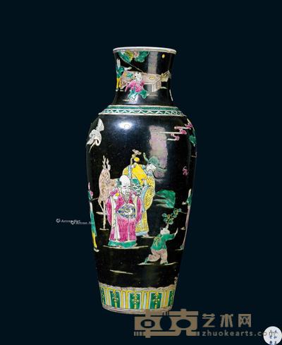 民国 黑釉底素三彩福禄寿观音瓶 高44cm;直径10.5cm;底直径12cm