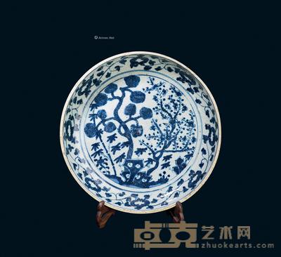 * 明代 青花岁寒三友图盘(修复件) 高6.5cm;直径29cm