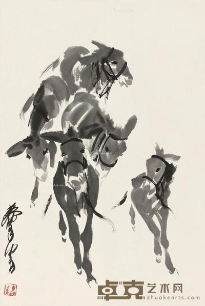 近现代 驴图 镜片 纸本 45×68cm