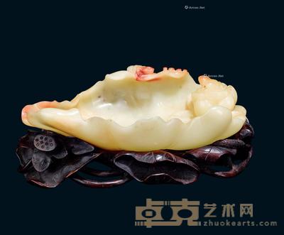 * 清代 荷塘清趣芙蓉石摆件（带原配座） 长14cm