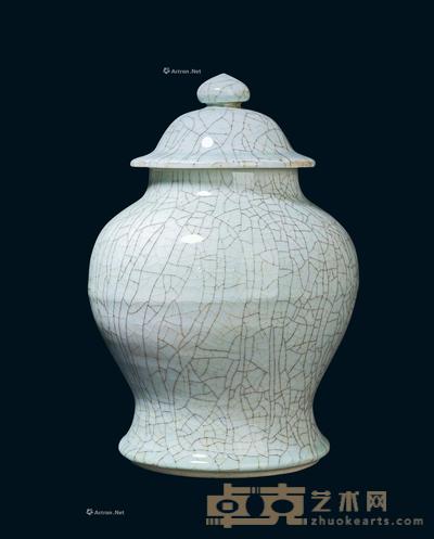 * 清代 玻璃白釉开片将军罐 高(带盖)29cm;直径11cm