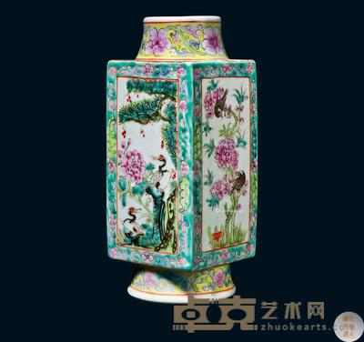 * 清代 晚清粉彩花鸟开光四方瓶 高17.5cm;直径4.5cm;底直径6.8cm