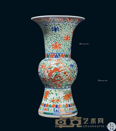 清代 五彩花鸟开光龙纹花觚(大明万历年制款) 高25.8cm;直径14.7cm