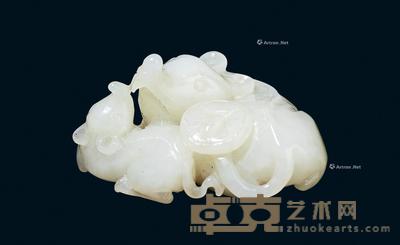 * 清代 青白玉鼠钱把件 7×5.5cm