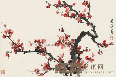 近现代 红梅迎春图 镜片 纸本 67.5×45cm