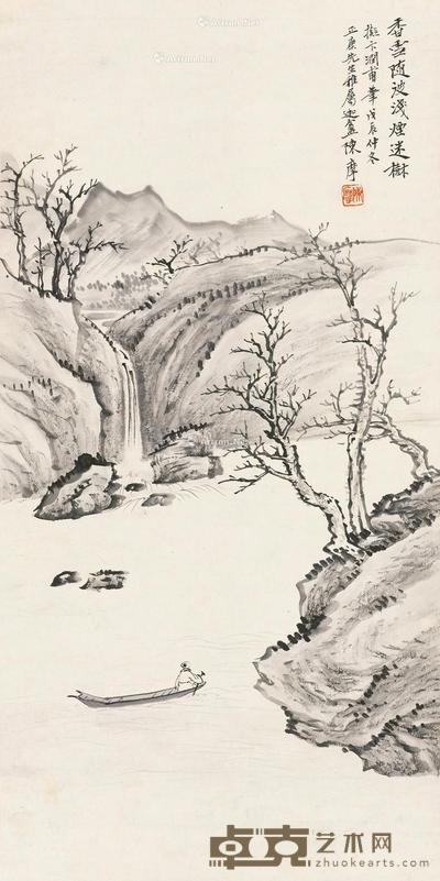 近现代 山水人物 立轴 纸本 32×64.5cm