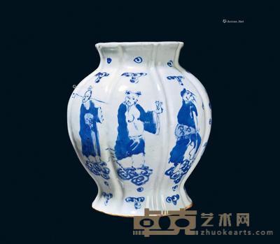 * 清代 青花八仙人物故事瓜棱瓶 高18cm;直径9.5cm;底直径11cm