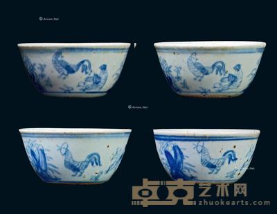 * 明代 青花鸡缸杯 (一组四件) 高3.7cm;直径7.8cm;底直径4cm×4