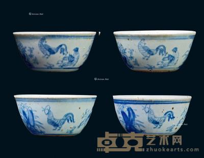 * 明代 青花鸡缸杯 (一组四件） 高3.7cm；直径7.8cm；底直径4cm×4