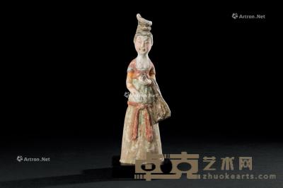  唐代 陶加彩仕女俑 高25.7cm