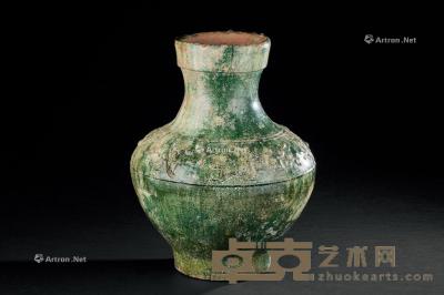  汉代 绿釉狩猎图纹壶 直径28.4；高37.3cm