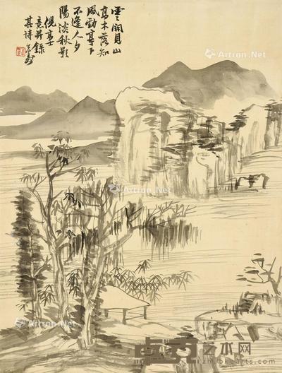 秋影图 立轴 水墨绢本 52.5×39.5cm