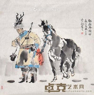 鄂伦春骑士 镜片 纸本 69×68cm