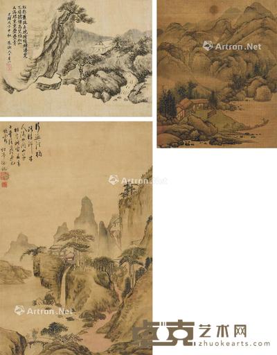 山水 松影高楼 路转溪桥 三幅 镜心 水墨/设色纸本/绢本 尺寸不一