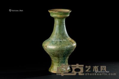  汉代 绿釉弦纹盘口瓶 直径23.6；高43.2cm