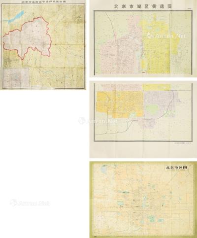 北京市地图 四幅 镜心 纸本