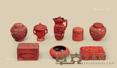  各式剔红龙纹茶叶罐 盖盒 执壶等 （八件一组） 尺寸不一