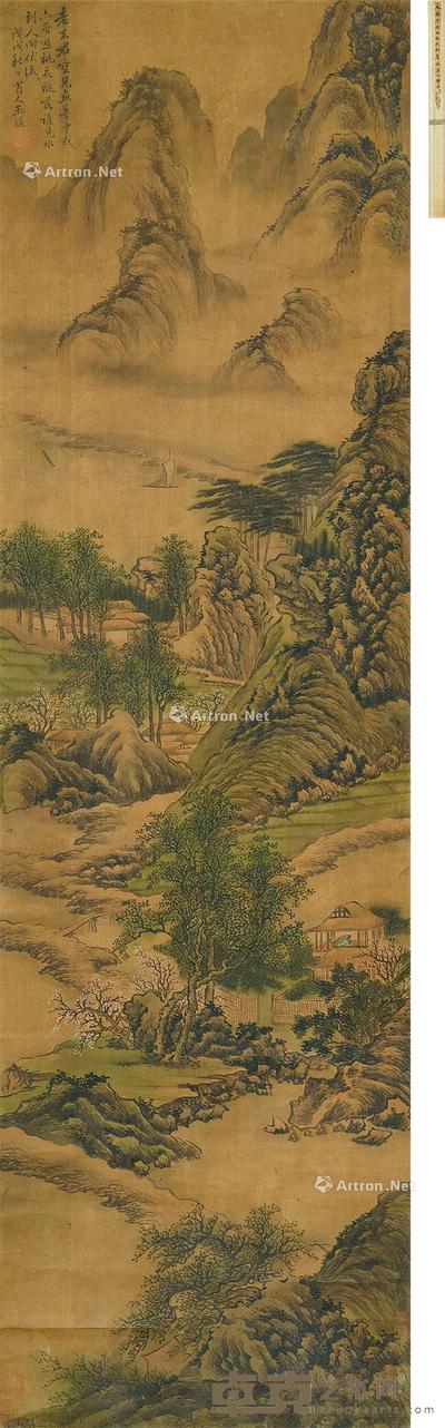 桃花伏流 立轴 设色绢本 175.5×49.5cm