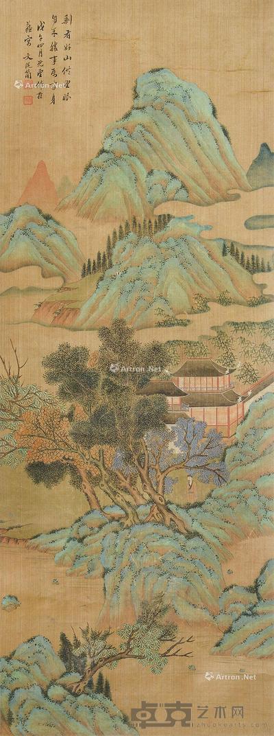  青绿山水 立轴 设色绢本 108×40cm