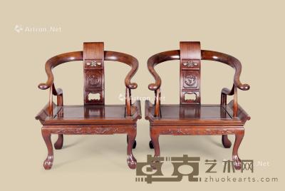  红木螭龙纹太师椅 （一对） 长67cm；宽53.2cm；高75cm