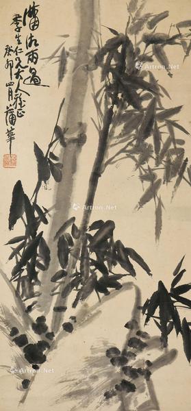  竹石 立轴 水墨纸本