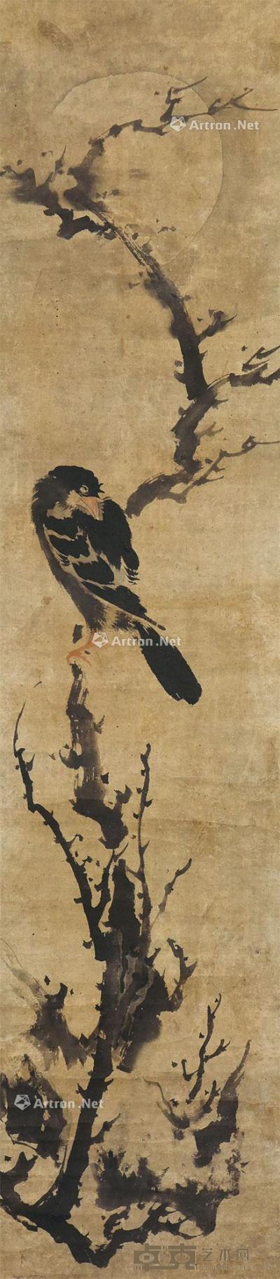  枯木雀鸟 立轴 设色纸本 110.5×24.5cm