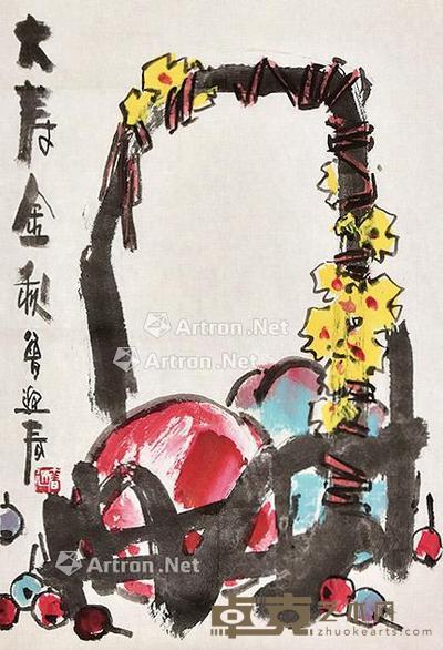 大寿金秋 镜片 纸本 68×46cm