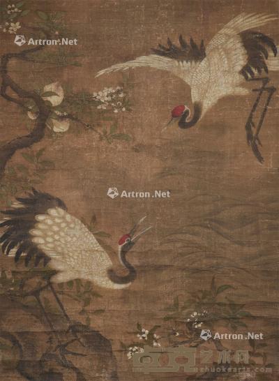  双鹤献寿 立轴 设色绢本 132.5×97cm