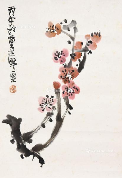  红梅 立轴 设色纸本