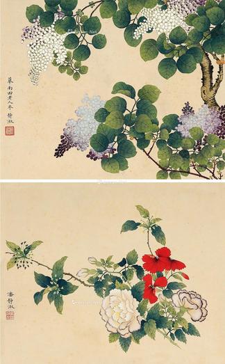  花卉 册页 （四开选二） 纸本
