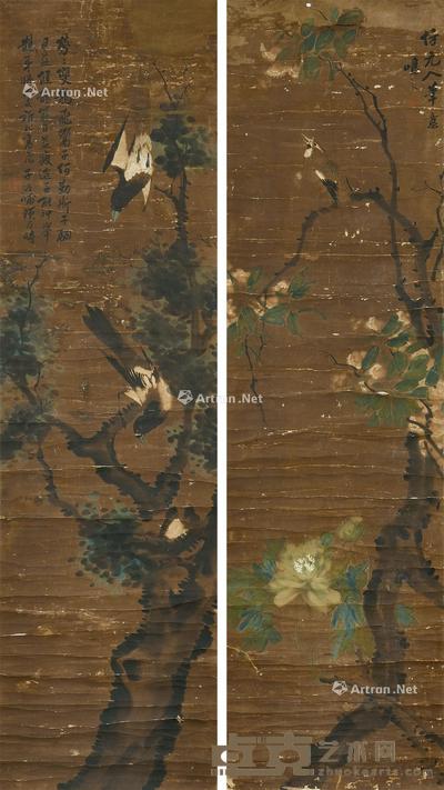 花鸟 双幅 镜心 设色纸本 158×44.5cm×2