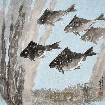 鱼乐图 镜片 纸本 69×68cm