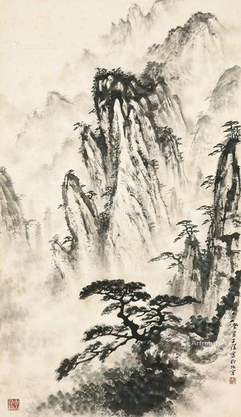  黄山松壑图 立轴 设色纸本