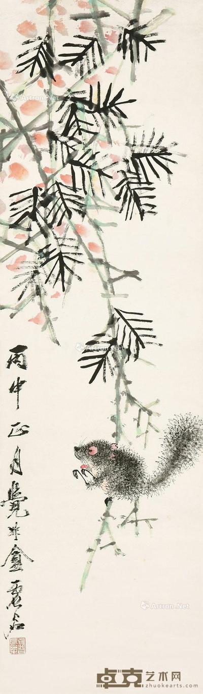 松鼠 立轴 设色纸本 109.5×32cm