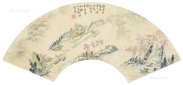  山水 扇面 镜心 设色纸本