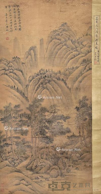 消夏图 立轴 绢本 87×42cm