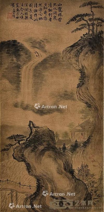 观瀑图 立轴 绢本 82×40cm