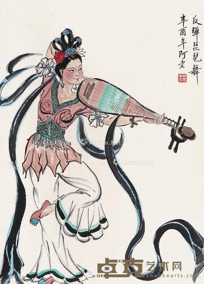 琵琶舞 立轴 纸本 67×47cm