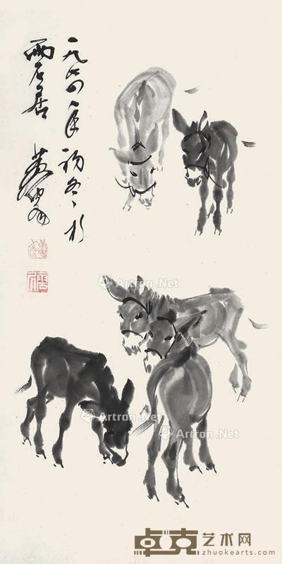 五驴图 镜片 纸本 67×32cm