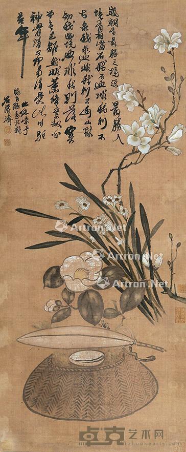  花卉 立轴 绢本 102×42cm