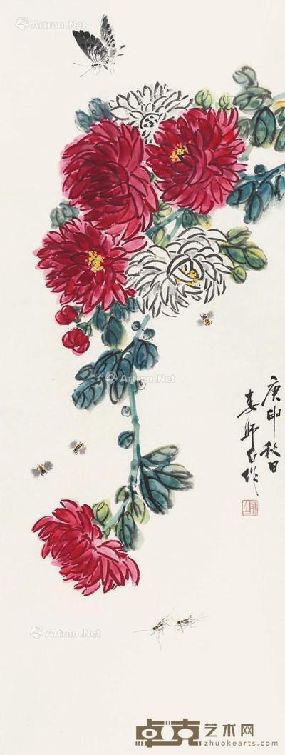  花卉 立轴 纸本 98×37cm