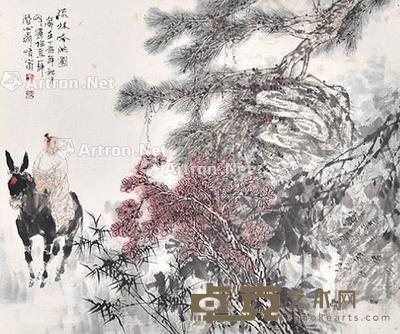 疏林吟眺图 镜框 纸本 35×44cm