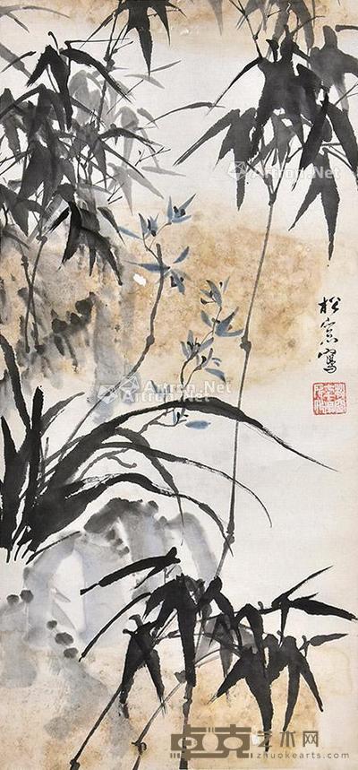  双清图 立轴 纸本 65×30cm